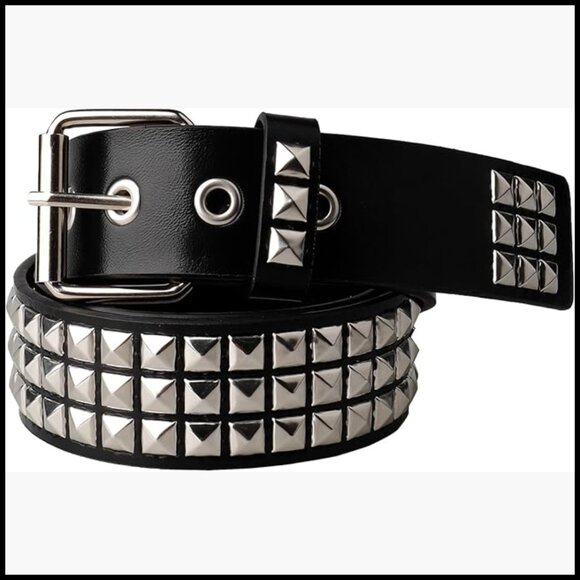 Studded Belt with Pyramid Rivets Punk Rock Style PU Leather main image 7